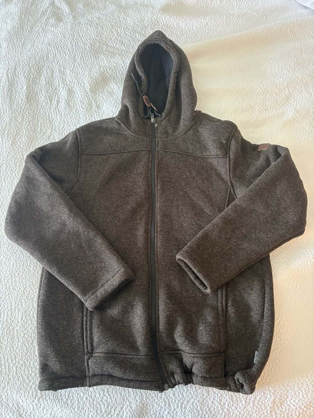 Rugged Elements Men’s Large Sherpa Lined Hooded Jacket Full Zip Gray Fleece Coat